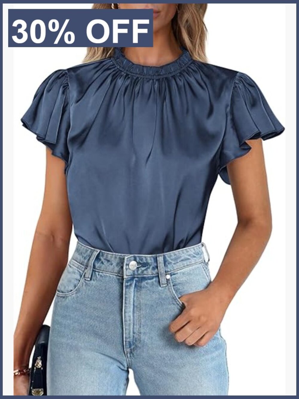 Women's Satin Blouse Ruffle Short Sleeve Crewneck Work Office Top